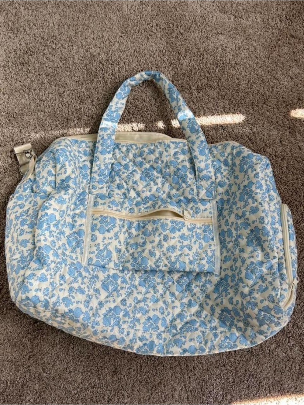 Blue Floral Quilted Weekender Bag - Women's Travel Tote